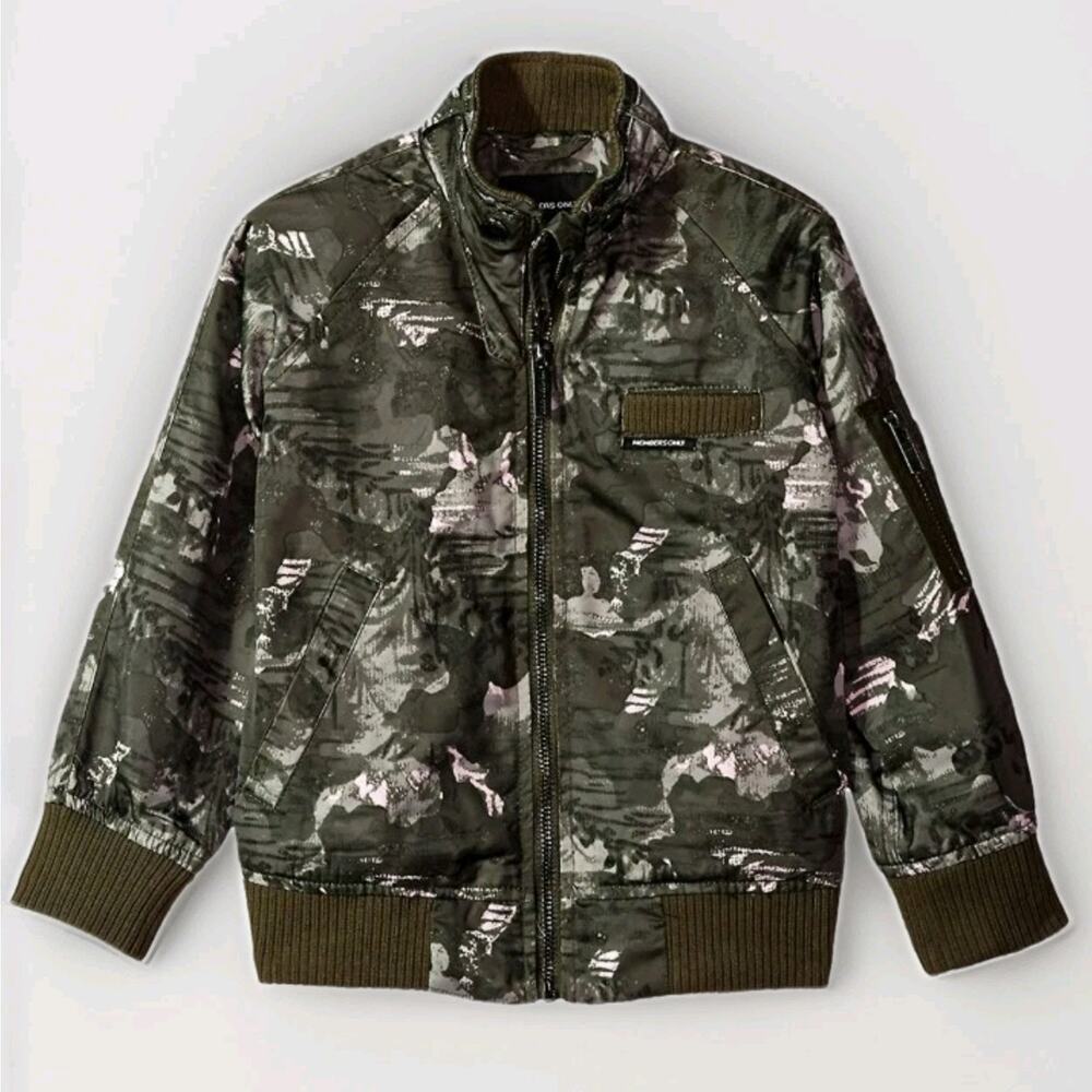 Members Only Jacket Girls Camouflage Green Pink Boyfriend Fit Full Zip USA Sz 10